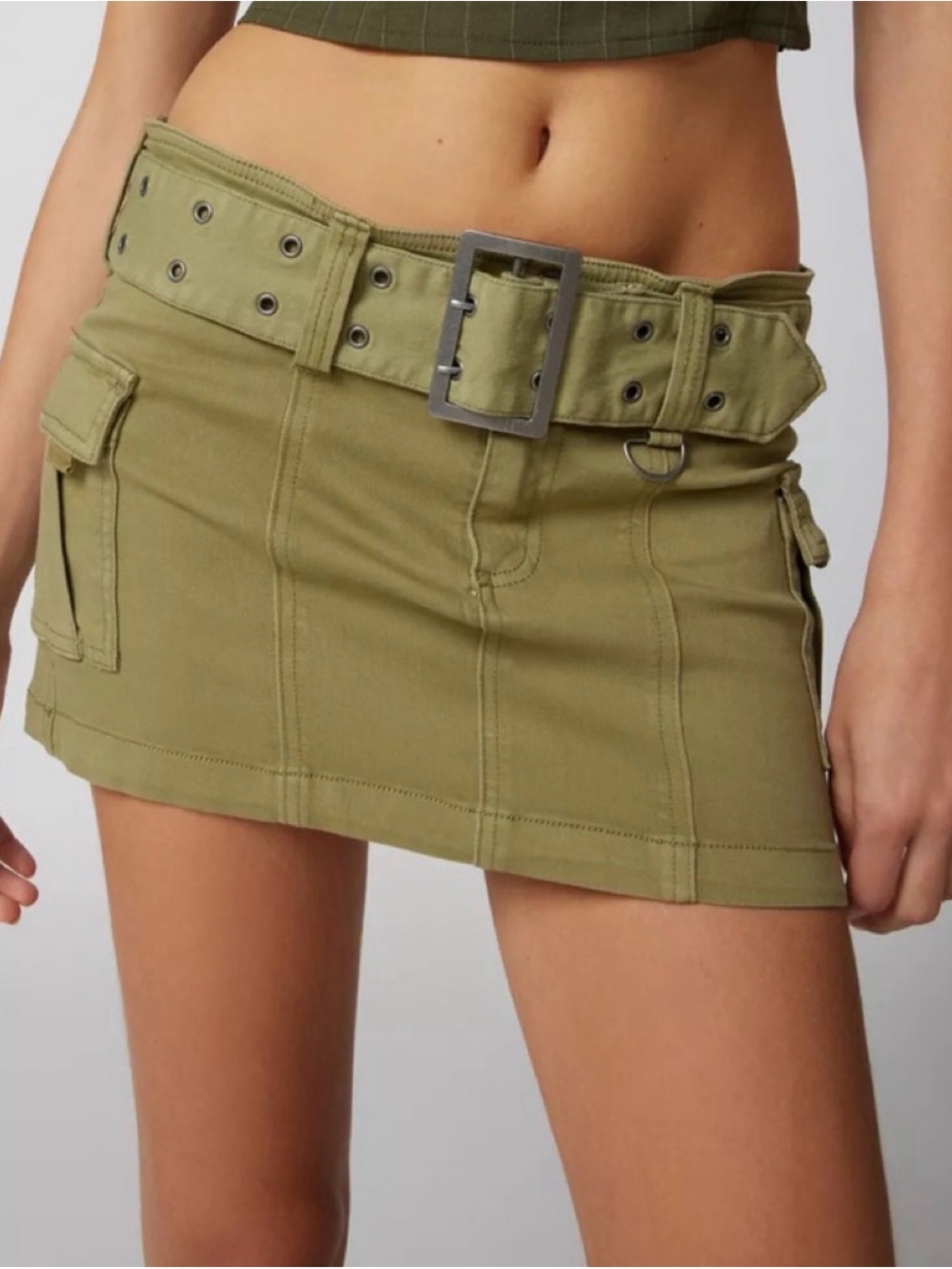 Urban Outfitters Olive Green Cargo Mini Skirt with Belt